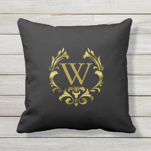 Gold Foil Monogram Emblem Choose Your Colour Outdoor Cushion