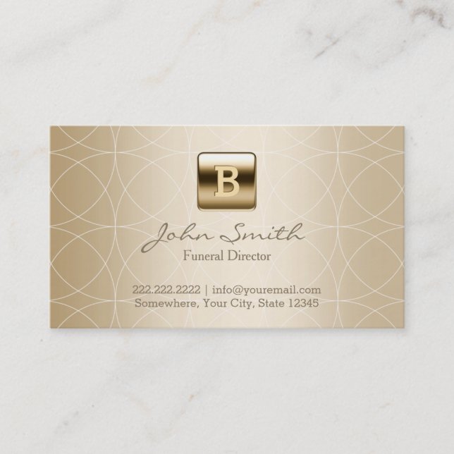 Gold Foil Monogram Geo Patterns Funeral Business Card (Front)
