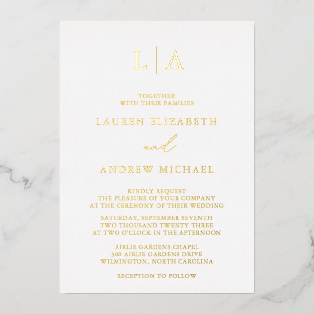 Gold Foil Monogram Initial Minimalist Wedding Foil (Front)
