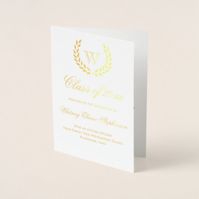 Gold Foil Monogram Photo College Graduation Card (Front)