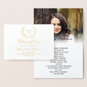 Gold Foil Monogram Photo College Graduation Card
