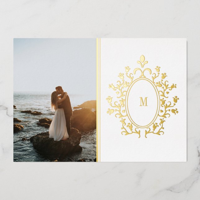Gold Foil Monogram Photo Wedding Invitation (Front)