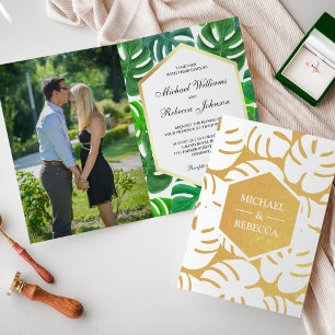 Gold Foil Monstera Tropical Wedding Invitation