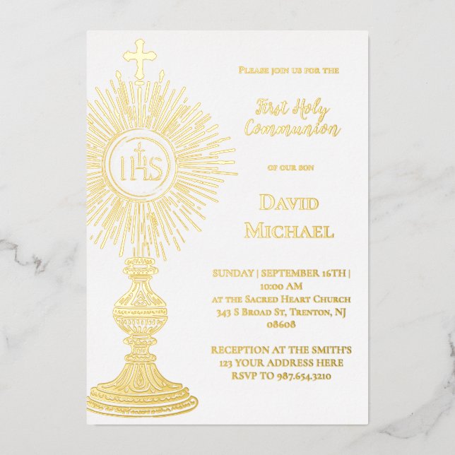 Gold foil monstrance | First Holy Communion (Front)