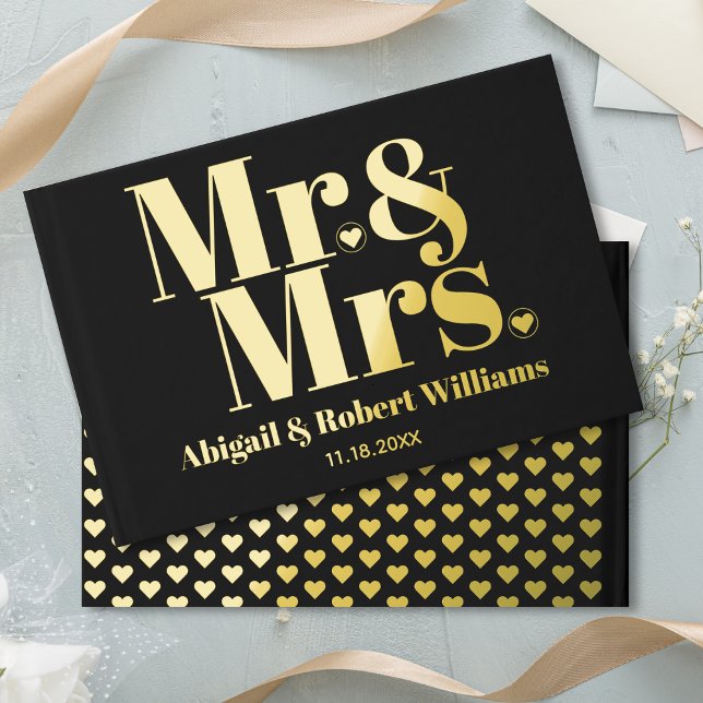 Gold foil Mr. and Mrs. typography black wedding Guest Book (Creator Uploaded)