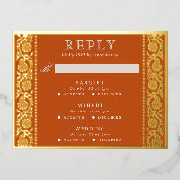 Gold Foil Multi Event Floral Wedding RSVP Card