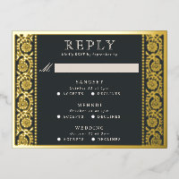 Gold Foil Multi Event Floral Wedding RSVP Card