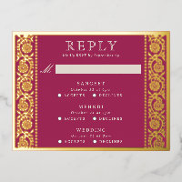 Gold Foil Multi Event Floral Wedding RSVP Card