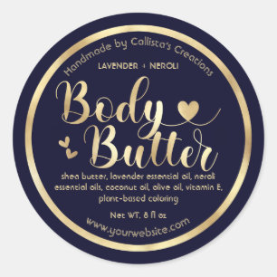 Gold Foil Navy Blue Hearts Border Shea Body Butter Classic Round Sticker