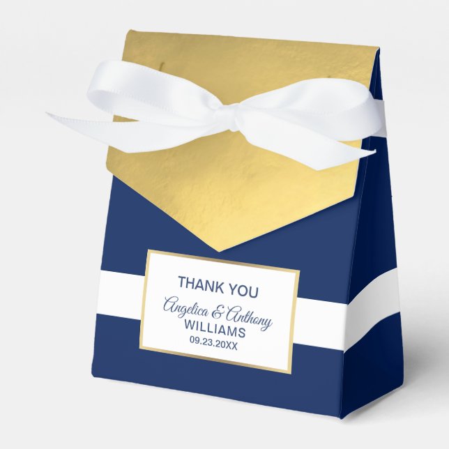 Gold Foil Navy Blue Party Favour Shower Wedding Box (Front Side)