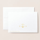 Gold Foil & Navy Blue Stripes Nautical Wedding Foil Card (Back With Envelope)