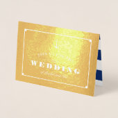 Gold Foil & Navy Blue Stripes Nautical Wedding Foil Card (Front)