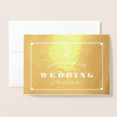 Gold Foil & Navy Blue Stripes Nautical Wedding Foil Card (Front With Envelope)