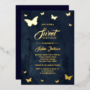 GOLD FOIL Navy Butterfly Sweet 16 Gold