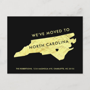 Gold Foil North Carolina Map Black New Address Announcement Postcard