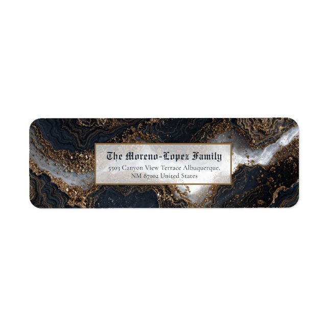 Gold Foil Obsidian Marble Return Address Label (Front)