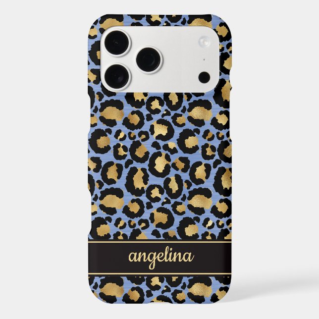 Gold Foil On Blue Leopard Print Monogrammed (Back)