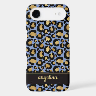 Gold Foil On Blue Leopard Print Monogrammed
