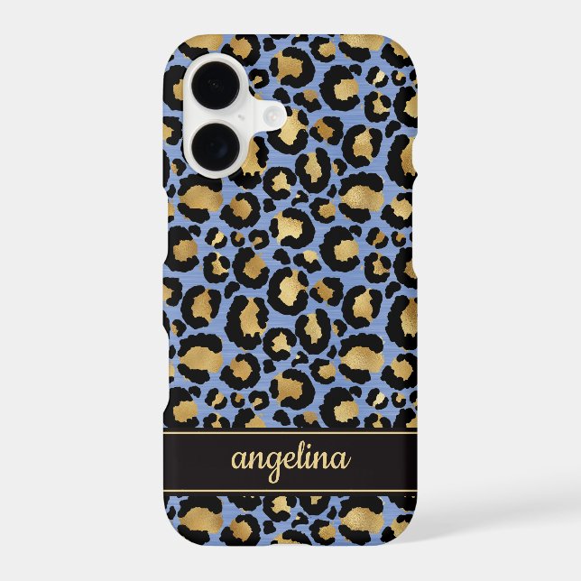 Gold Foil On Blue Leopard Print Monogrammed (Back)
