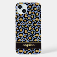 Gold Foil On Blue Leopard Print Monogrammed