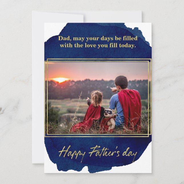 Gold Foil On Blue Watercolor Father's Day Card (Front)