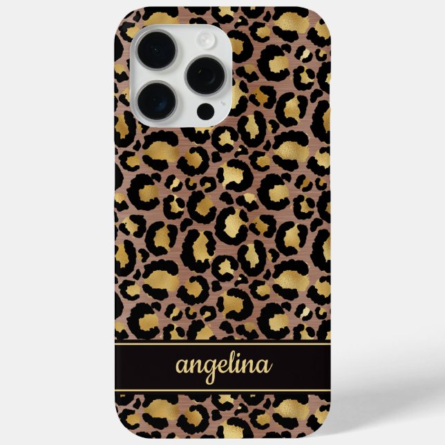 Gold Foil On Brown Leopard Print Monogrammed Case-Mate iPhone Case (Back)