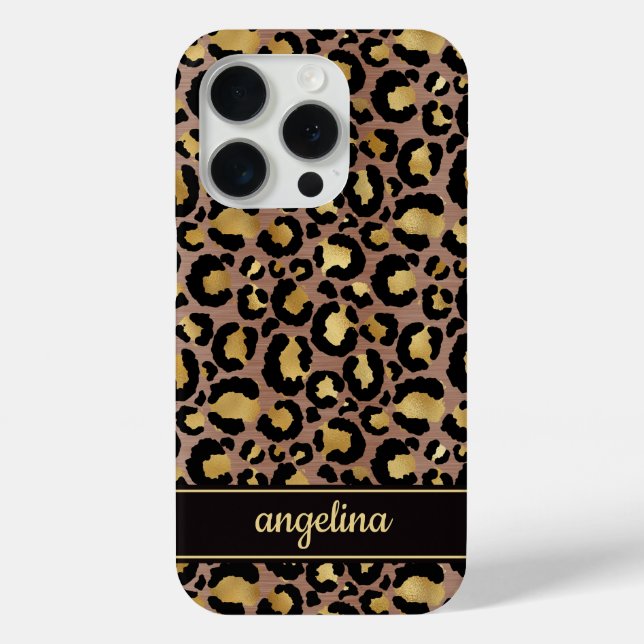 Gold Foil On Brown Leopard Print Monogrammed Case-Mate iPhone Case (Back)