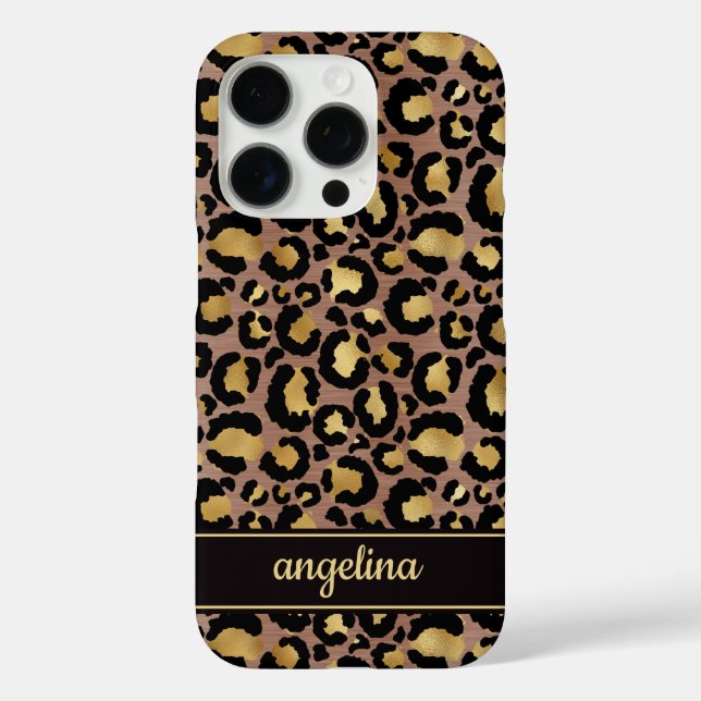 Gold Foil On Brown Leopard Print Monogrammed Case-Mate iPhone Case (Back)