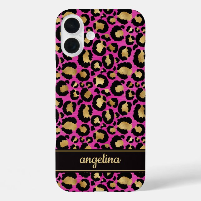 Gold Foil On Hot Pink Leopard Print Monogrammed Case-Mate iPhone Case (Back)