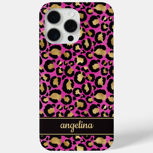 Gold Foil On Hot Pink Leopard Print Monogrammed Case-Mate iPhone Case (Back)