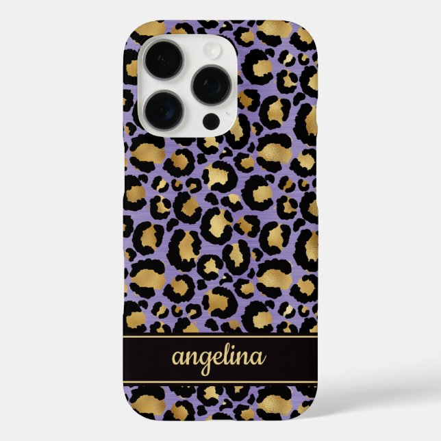 Gold Foil On Purple Leopard Print Monogrammed Case-Mate iPhone Case (Back)