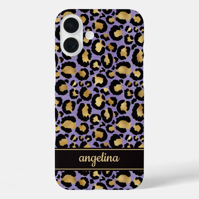 Gold Foil On Purple Leopard Print Monogrammed Case-Mate iPhone Case (Back)