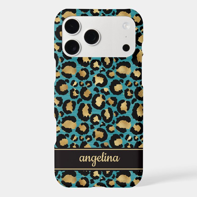 Gold Foil On Teal Leopard Print Monogrammed (Back)