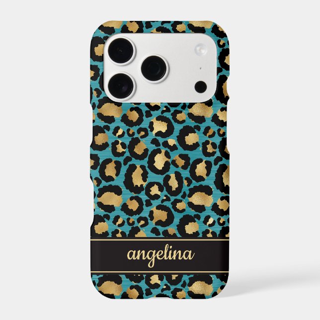 Gold Foil On Teal Leopard Print Monogrammed (Back)