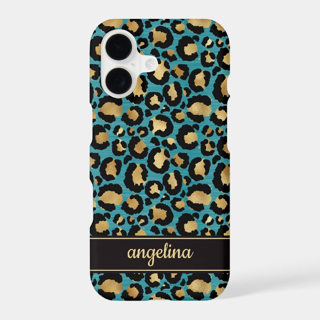 Gold Foil On Teal Leopard Print Monogrammed (Back)