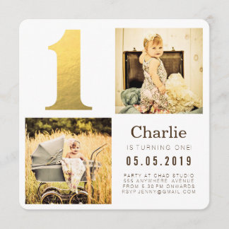 Gold Foil One 1st Birthday Photo Cards