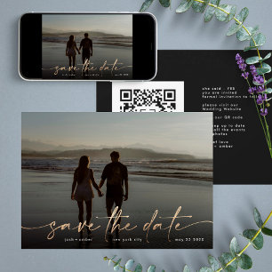 Gold Foil Onyx Black Modern Photo QR Code Save The Date