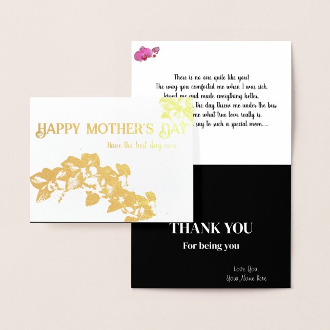Gold Foil Orchid Mother's Day w/ printed greeting Foil Card (Display)