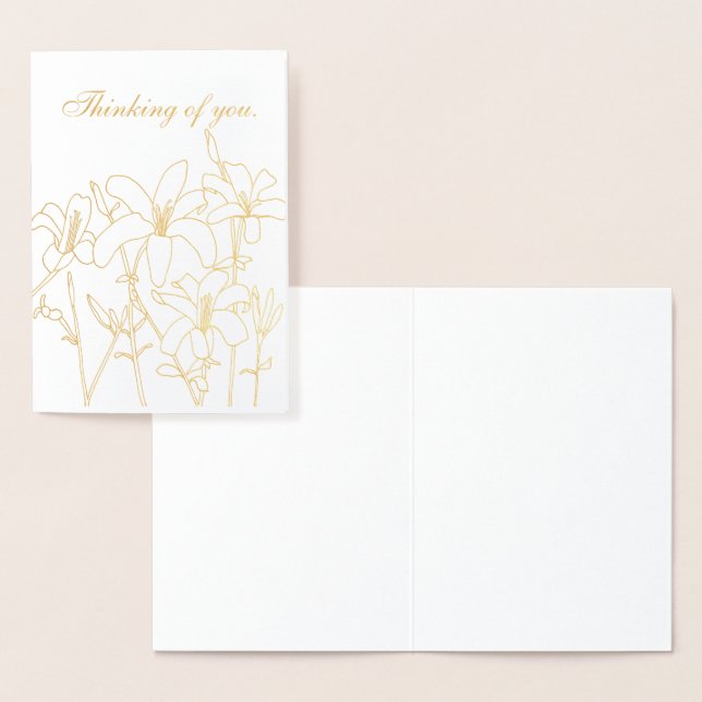 Gold Foil Outline Lilies Flowers Thinking of you Card (Display)