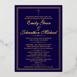 Gold Foil over Navy Christian Minimalist Wedding