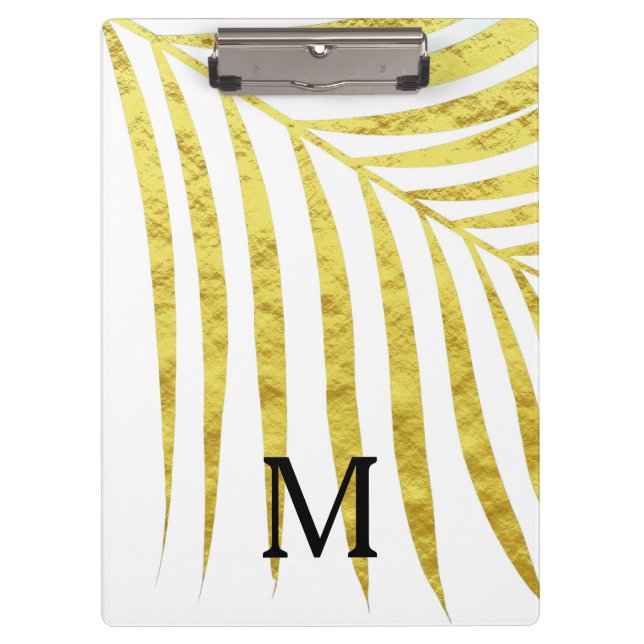 Gold Foil Palm Leaf Tropical Monogrammed Initials Clipboard (Front)