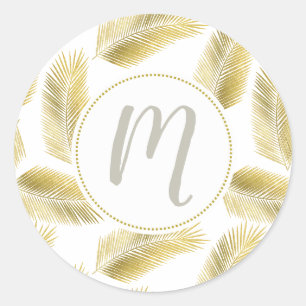 Gold Foil Palm Leaves Pattern Classic Round Sticker