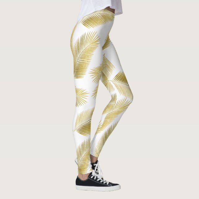 Gold Foil Palm Leaves Pattern Leggings (Right)