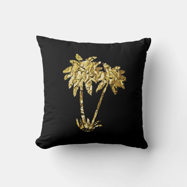 Gold Foil Palm Trees on Black Cushion (Front)