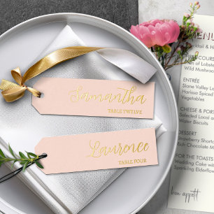 Gold Foil Pastel Peach 8 Wedding Place Name Tags Holiday Card
