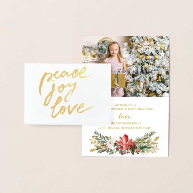 Gold Foil Peace Joy Love Holiday Christmas Photo Foil Card (Display)