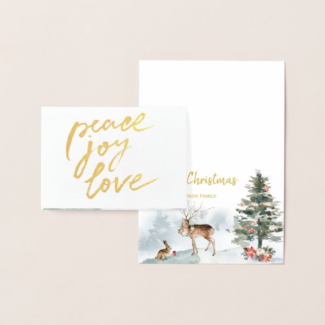 Gold Foil Peace Joy Love Woodland Christmas Foil Card (Display)