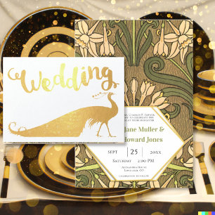Gold Foil Peacock Typography Wedding Invitations