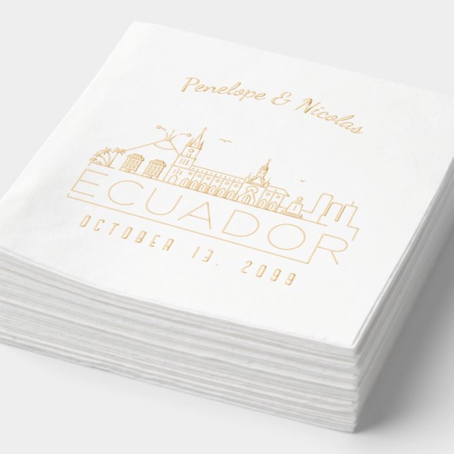 Gold Foil Personalised Ecuador Wedding Napkins (Detail)