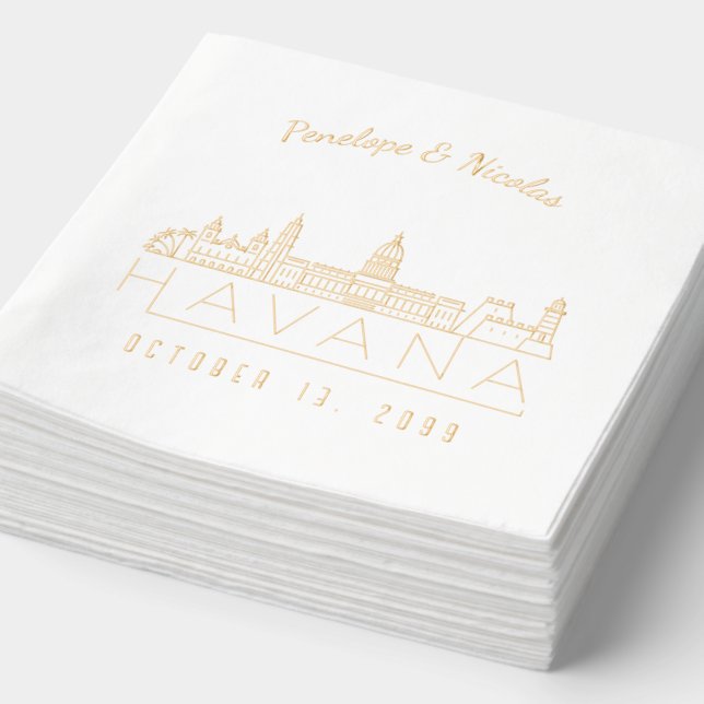 Gold Foil Personalised Havana Wedding Napkins (Detail)